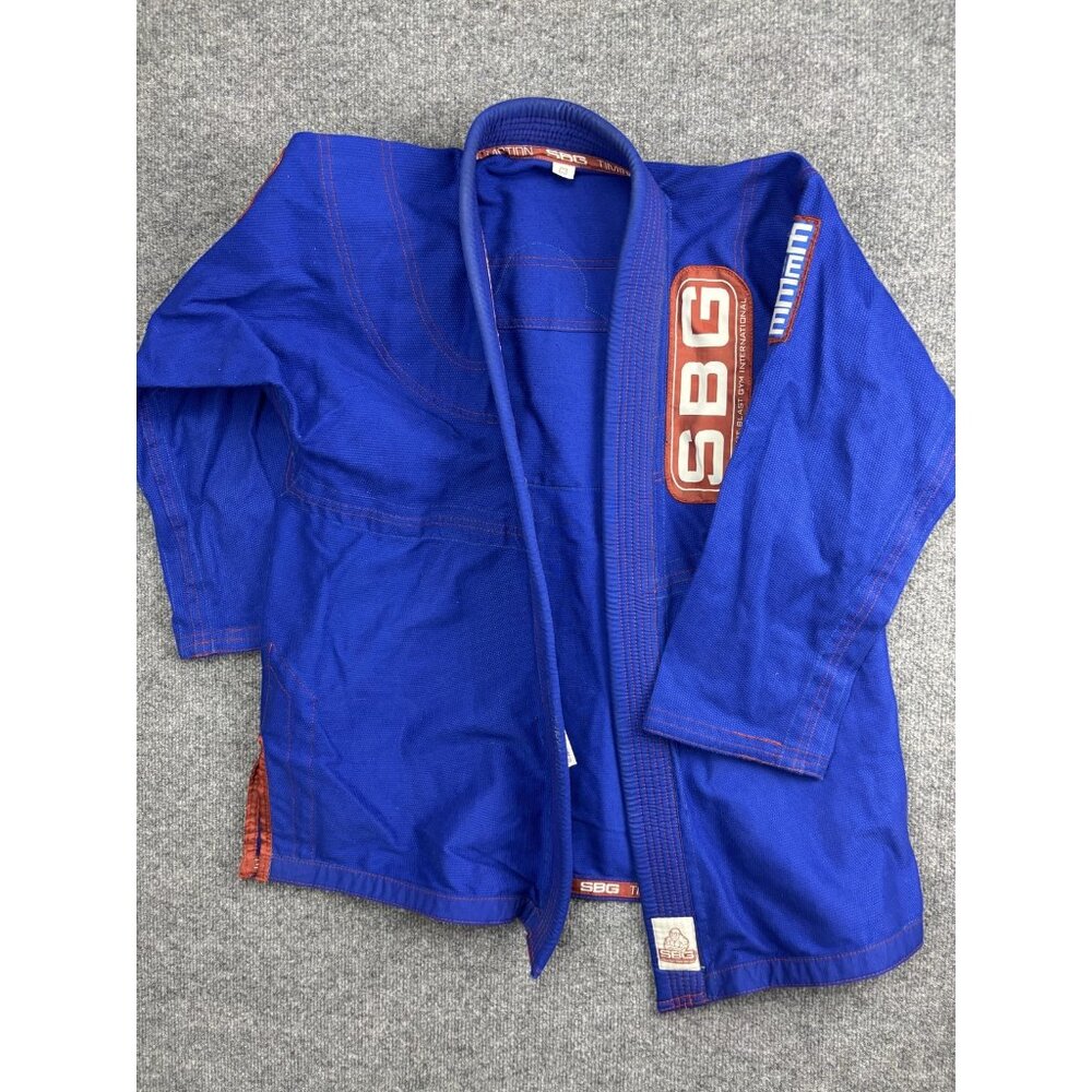 SBG BJJ Gi Jacket Kids Medium Blue Jiu Jitsu Uniform Top Straight Blast Gym